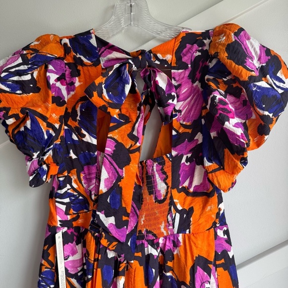 By Anthropologie Puff Sleeve Midi Floral Orange and Purple Dress size S - Picture 11 of 11